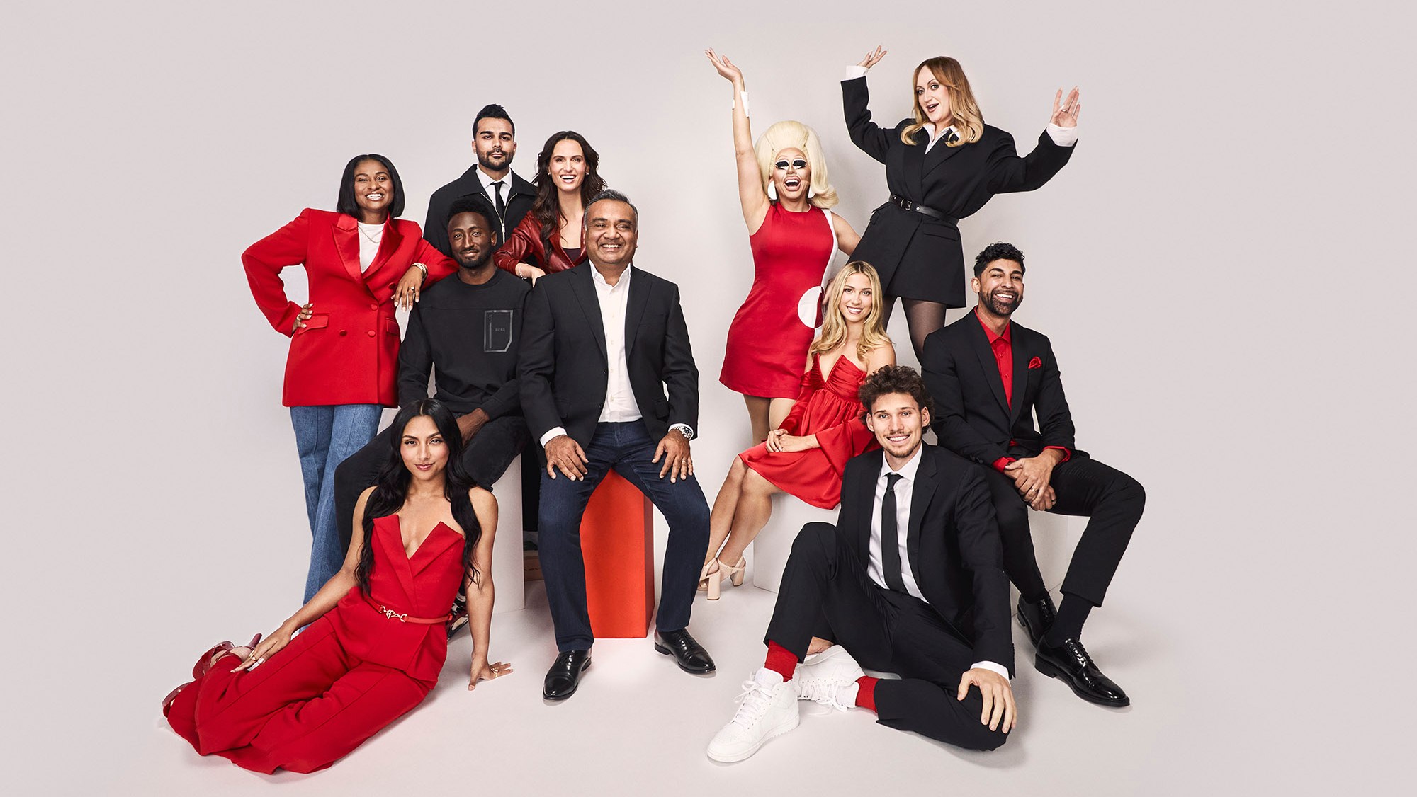 YouTube CEO Neal Mohan (center) was photographed Sept. 16 in New York City with creators (from left) Kinigra Deon, Michelle Khare, Marques Brownlee, Adam W Waheed, Cleo Abram, Trixie Mattel, Katie Feeney, Jesse Jesser Riedel, Brittany Broski and Dhar Mann.